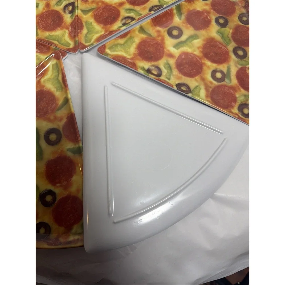 6 Melamine PEPPERONI PIZZA PLATES Triangle Individual Slices Dinnerware‎ 90's